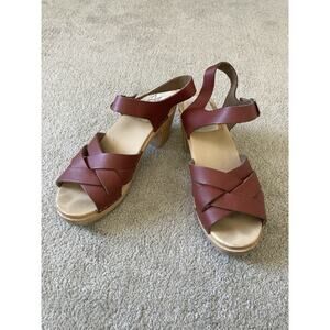 Maguba of Sweden Burgundy Brown Woven Leather Swedish Clog Sandals 37